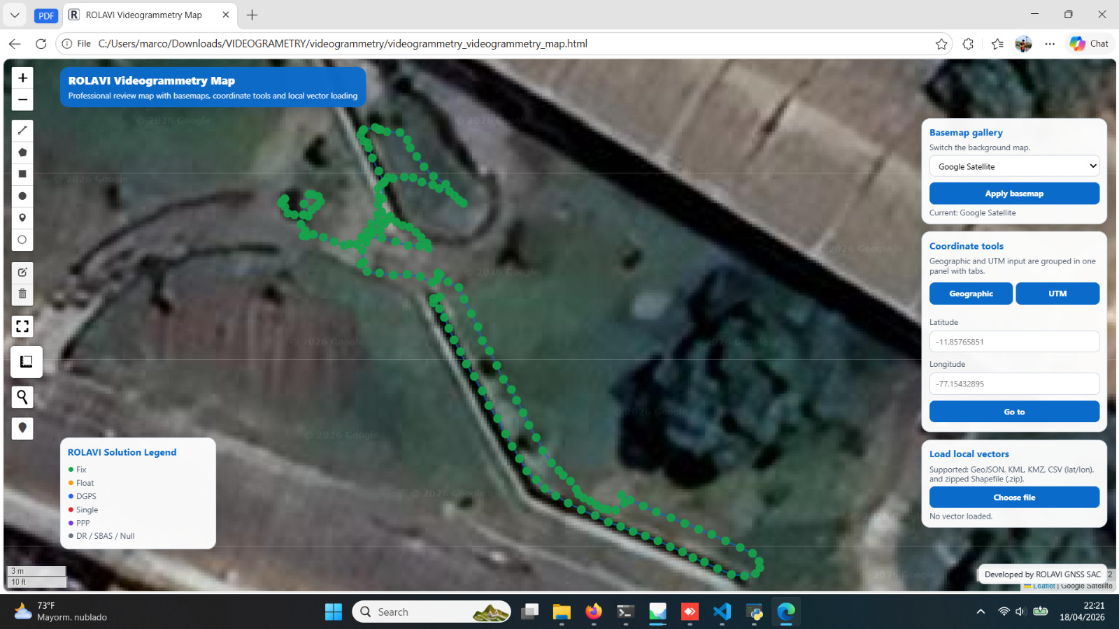 Videogrammetry data processing in ROLAVI GEOStudio.